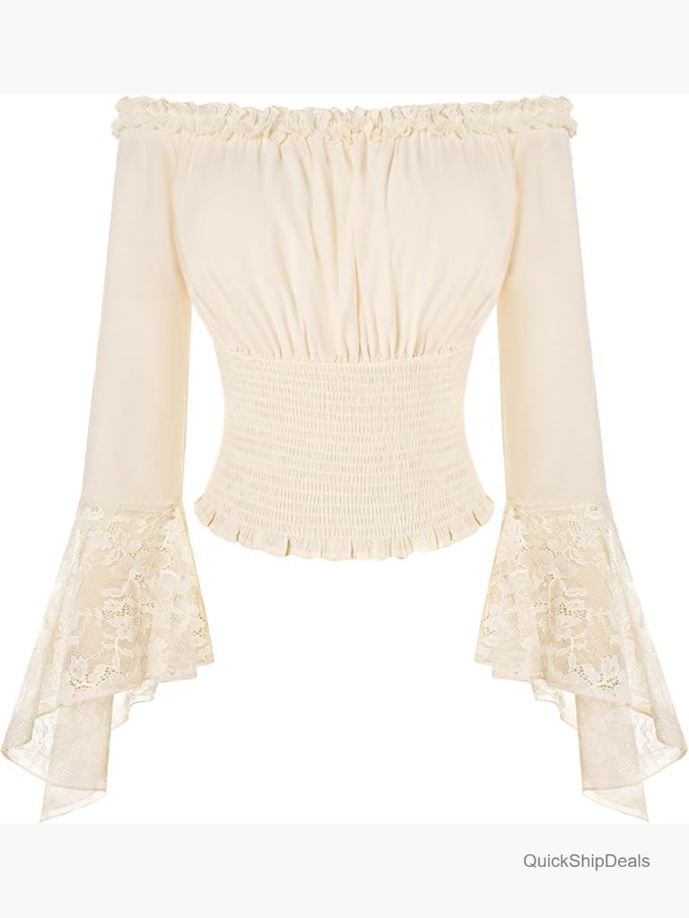 Women Bell Sleeve Off The Shoulder Renaissance Peasant Dressy Blouse